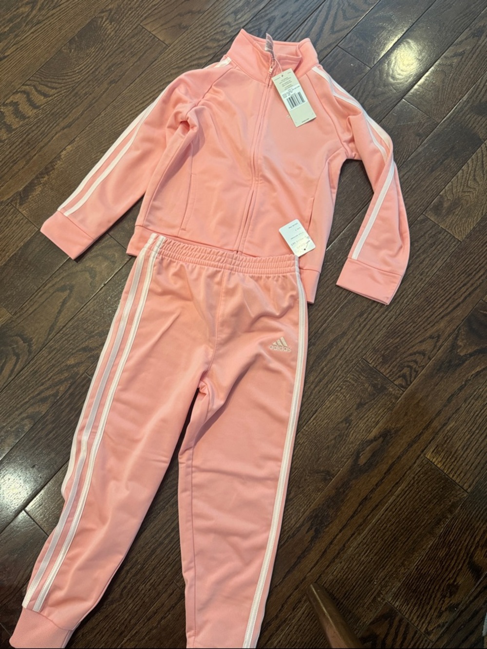 NWT kids adidas Light Pink Tracksuit with White Stripes size 6